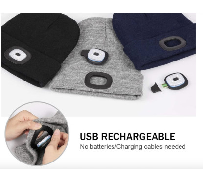 Bonnet avec lampe LED intégrée